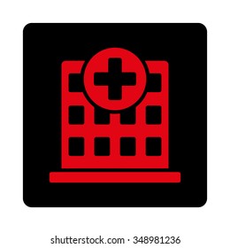 Hospital vector icon. Style is flat rounded square button, intensive red and black colors, white background.