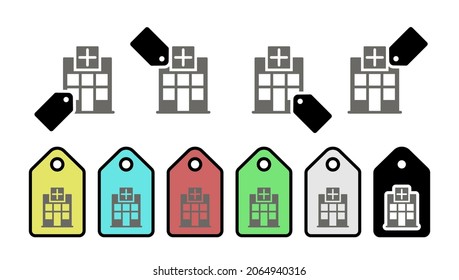 Icono de vector de hospital en la ilustración de conjunto de etiquetas para ui y ux, sitio web o aplicación móvil 