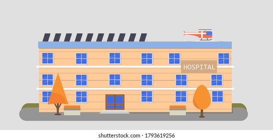 Hospital Victor Design With Helicopter And Solar Panels