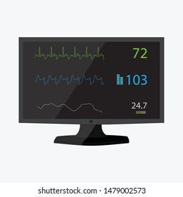 Hospital Vital Signs Monitor For Patient View Isolated On White Background