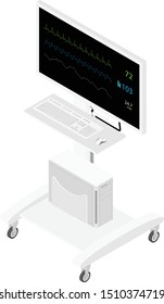 Hospital Vital Signs Monitor For Patient Isometric View Isolated On White Background