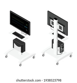 Hospital Vital Signs Monitor For Patient Isometric View Isolated On White Background