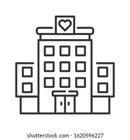 Hospital volunteering line black icon. Health care service element. 24 hours support sign. Palliative help symbol. Button UI UX GUI user interface. Isolated illustration. Vector clip art concept.