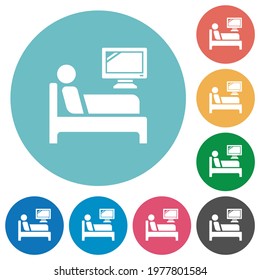 Hospital ward flat white icons on round color backgrounds