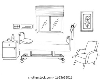 Hospital Ward Graphic Black White Interior Sketch Illustration Vector