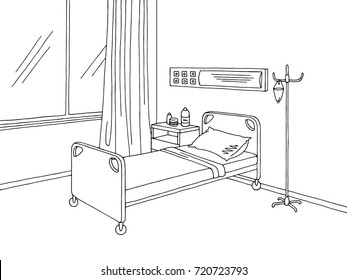 Hospital ward graphic black white interior sketch illustration vector