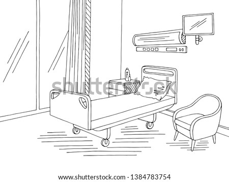 Hospital ward graphic black white interior sketch illustration vector