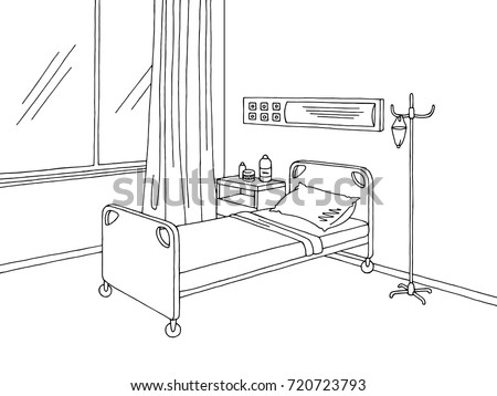 Hospital ward graphic black white interior sketch illustration vector