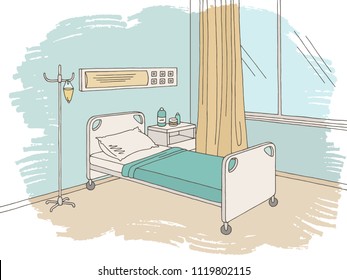Hospital Ward Graphic Black White Interior Sketch Illustration Vector Stock  Illustration  Download Image Now  iStock