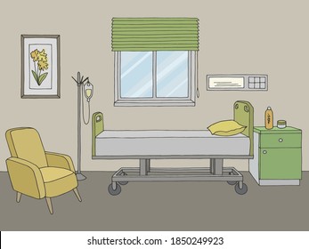 Hospital ward graphic color interior sketch illustration, vector.