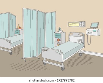 Hospital Ward Intensive Care Unit Graphic Color Interior Sketch Illustration Vector