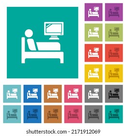 Hospital ward multi colored flat icons on plain square backgrounds. Included white and darker icon variations for hover or active effects.