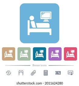 Hospital ward white flat icons on color rounded square backgrounds. 6 bonus icons included