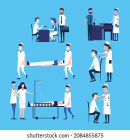 elementos de diseño de trabajo hospitalario iconos de pacientes médicos