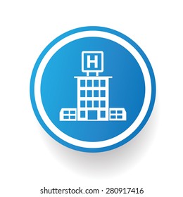 Hospital,blue icon design on white background,clean vector