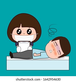 Hospitalisation of the patient. A sick person is in a medical bed. Vector illustration design.