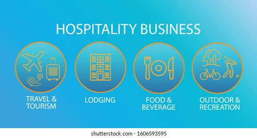 Hospitality Business Icon. Travel tourism food beverage recreation. EPS10 vector illustration.