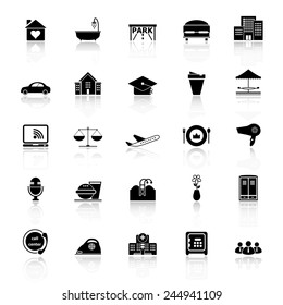 Hospitality business icons with reflect on white background, stock vector