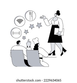 Hospitality courses abstract concept vector illustration. Hospitality staff training, hotel industry school program, tourism academy, event planning, food service, travel career abstract metaphor.