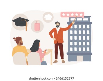 Hospitality courses isolated concept vector illustration. Hospitality staff training, hotel industry school program, tourism academy, event planning, food service, travel career vector concept.