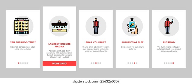 hospitality hotel service onboarding mobile vector food, business reception, bed, event party, staff, breakfast, room restaurant, work hospitality hotel service illustrations