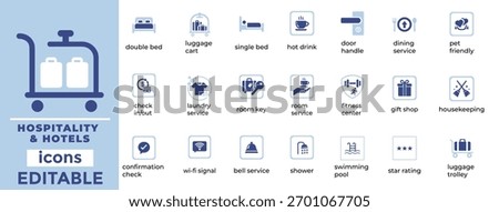 Hospitality and Hotels vector icon set