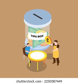 Hospitality service - Tips for waiter 3d isometric vector illustration concept for banner, website, landing page, ads, flyer template