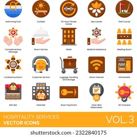 Hospitality Services Icons including Hospitality Services, Tourism, Traveling, Food and Beverages, Lodgings, Recreation, Guest, Child, Visitors, Guests, Strangers, Host, Cordial, Generous, Reception