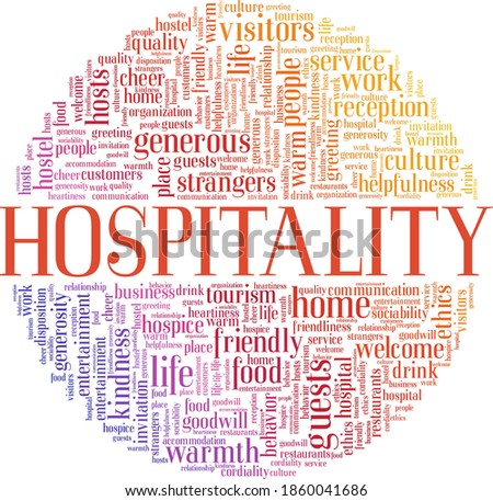 Hospitality vector illustration word cloud isolated on a white background.