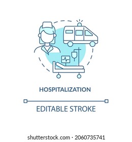 Hospitalization Blue Concept Icon. Pneumonia Treatment Abstract Idea Thin Line Illustration. Stay In Hospital. Emergent Hospital Admission. Vector Isolated Outline Color Drawing. Editable Stroke