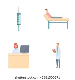 Hospitalization icons set cartoon vector. Patient admitted to clinic. Healthcare concept