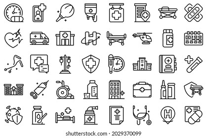 Hospitalization Icons Set Outline Vector. Medical Health. Bed Insurance