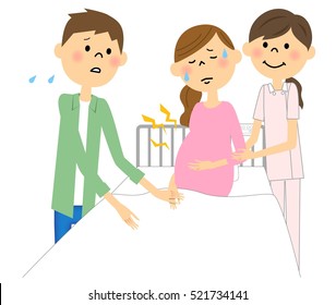Hospitalized pregnant woman and labor pains
