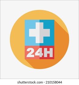 Hospitals 24 hours flat icon with long shadow