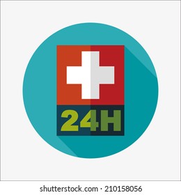Hospitals 24 hours flat icon with long shadow