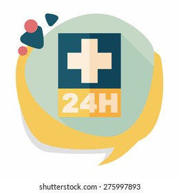 Hospitals 24 hours flat icon with long shadow