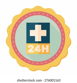 Hospitals 24 hours flat icon with long shadow