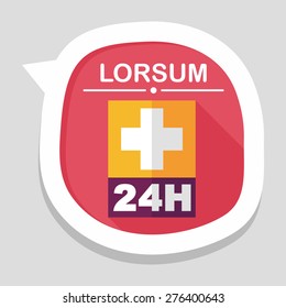 Hospitals 24 hours flat icon with long shadow