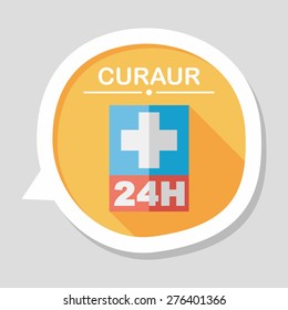 Hospitals 24 hours flat icon with long shadow