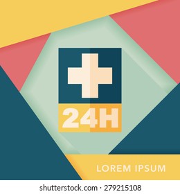 Hospitals 24 hours flat icon with long shadow