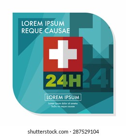 Hospitals 24 hours flat icon with long shadow