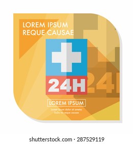 Hospitals 24 hours flat icon with long shadow