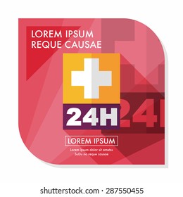 Hospitals 24 hours flat icon with long shadow