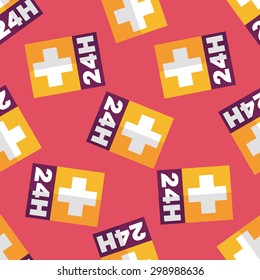 Hospitals 24 hours flat icon seamless pattern background