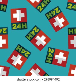 Hospitals 24 hours flat icon seamless pattern background