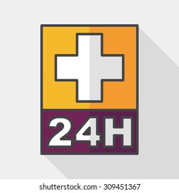 Hospitals 24 hours flat icon with long shadow