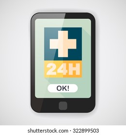 Hospitals 24 hours flat icon with long shadow