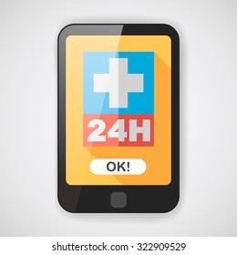 Hospitals 24 hours flat icon with long shadow