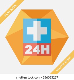 Hospitals 24 hours flat icon with long shadow