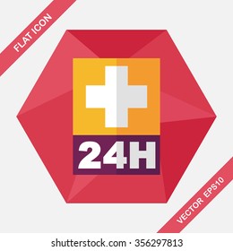 Hospitals 24 hours flat icon with long shadow